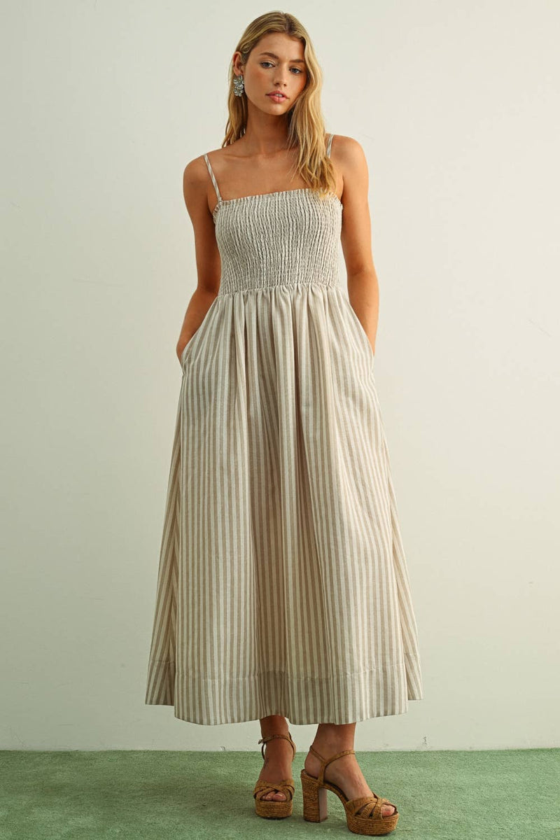 Cotton Striped Smock Maxi Dress
