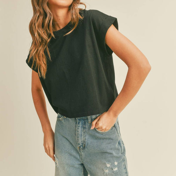 Round Neck Cuffed Sleeve