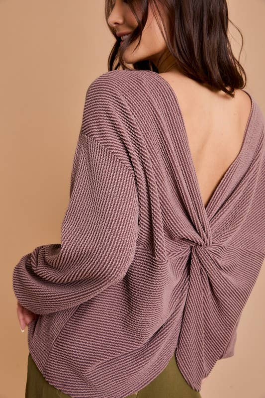 Back Twist Long Sleeve Sweater