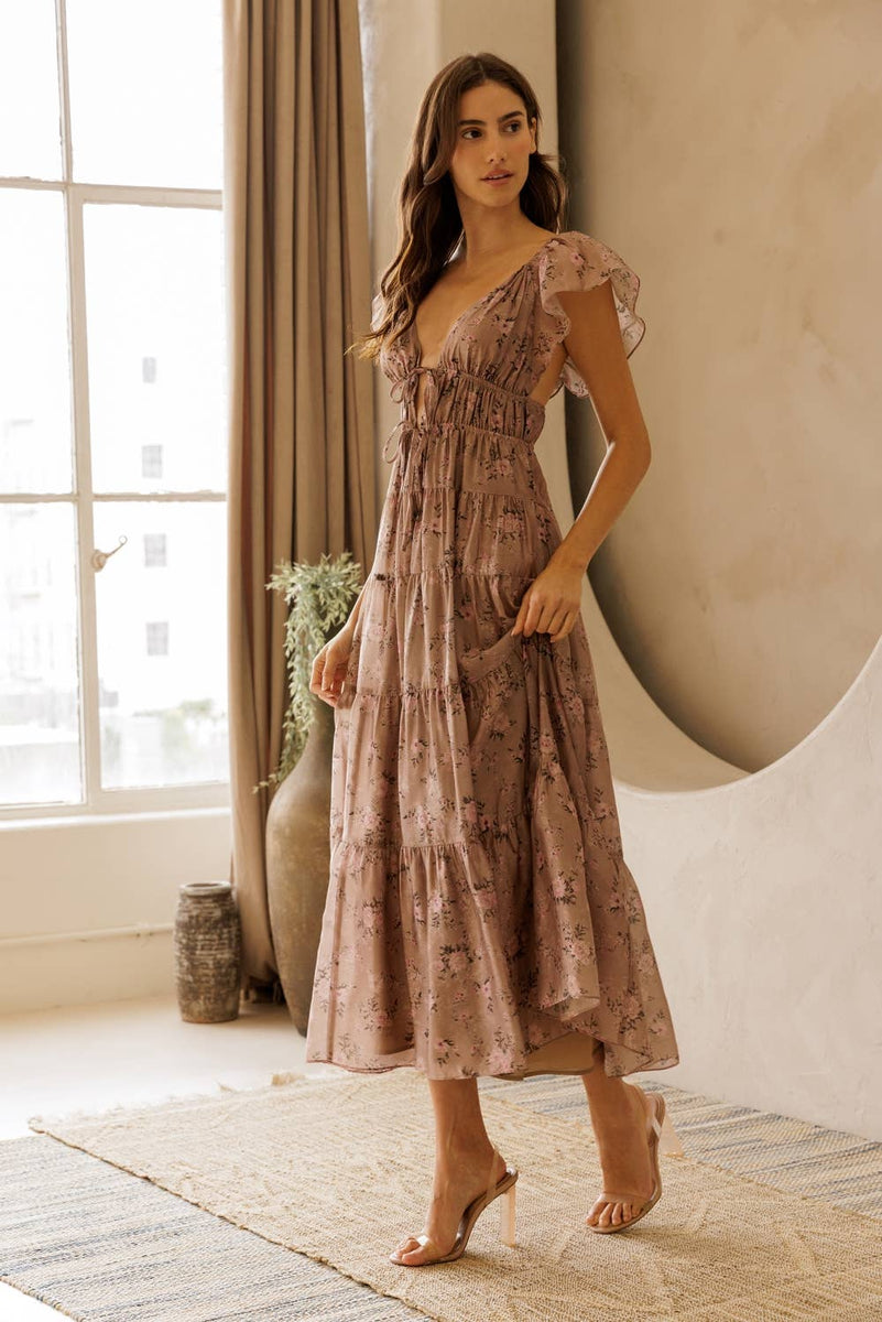 Tilly Floral Tie Front Midi Dress