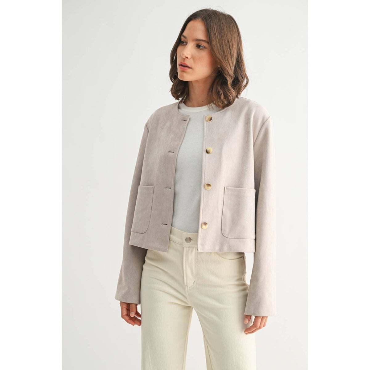 Suede Button Down Jacket