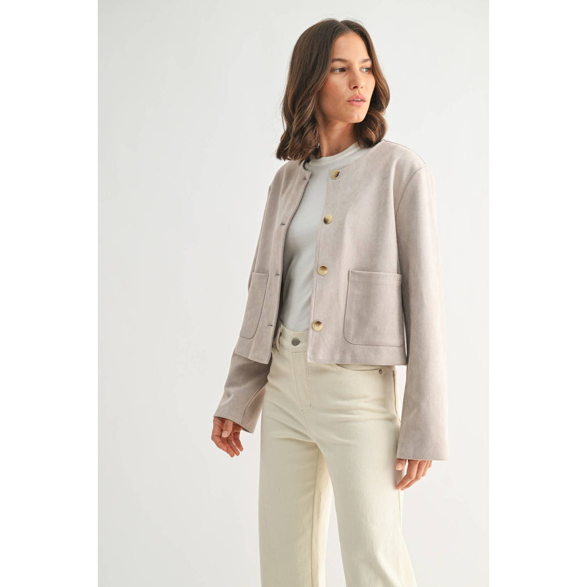 Suede Button Down Jacket