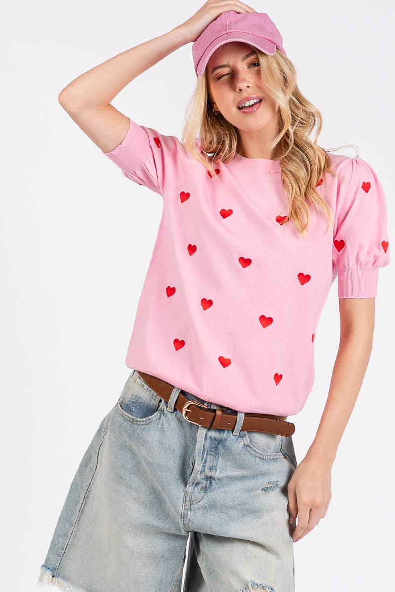 VALENTINES HEART SWEATER SHORT SLEEVE TOP