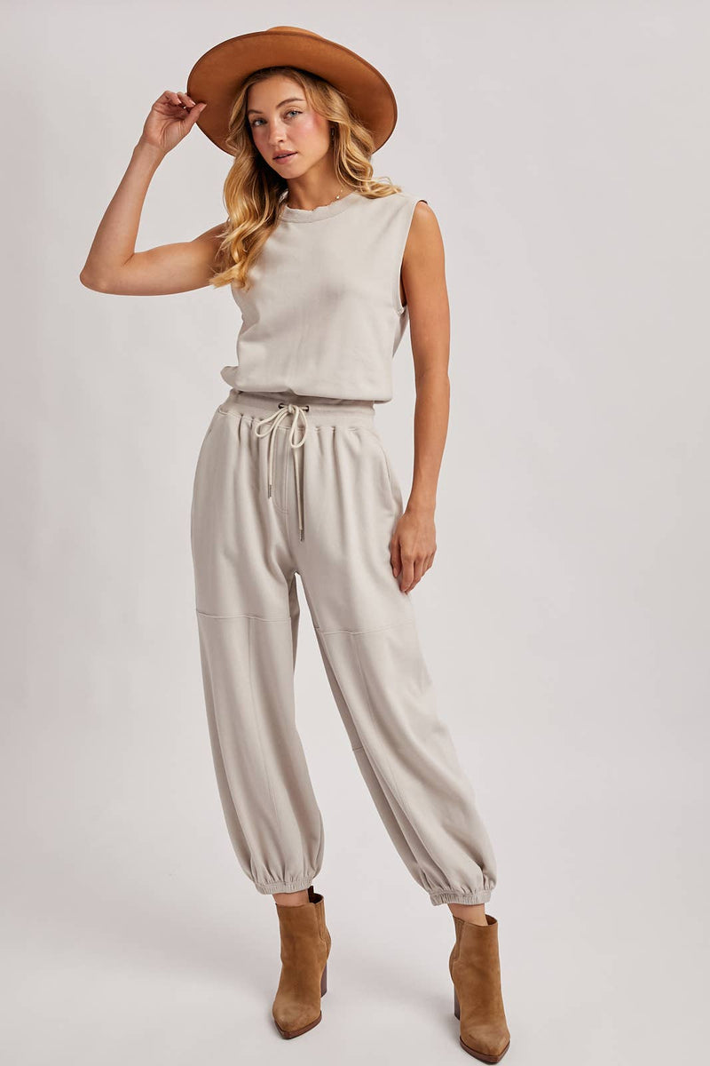 Drawstring Waist Sleeveless Active Jumpsuit