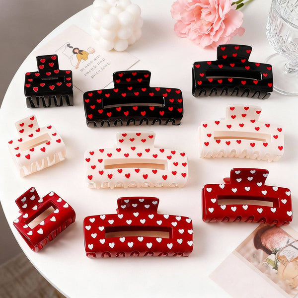 Valentine Heart Print Shark Hair Claw Clip for Women