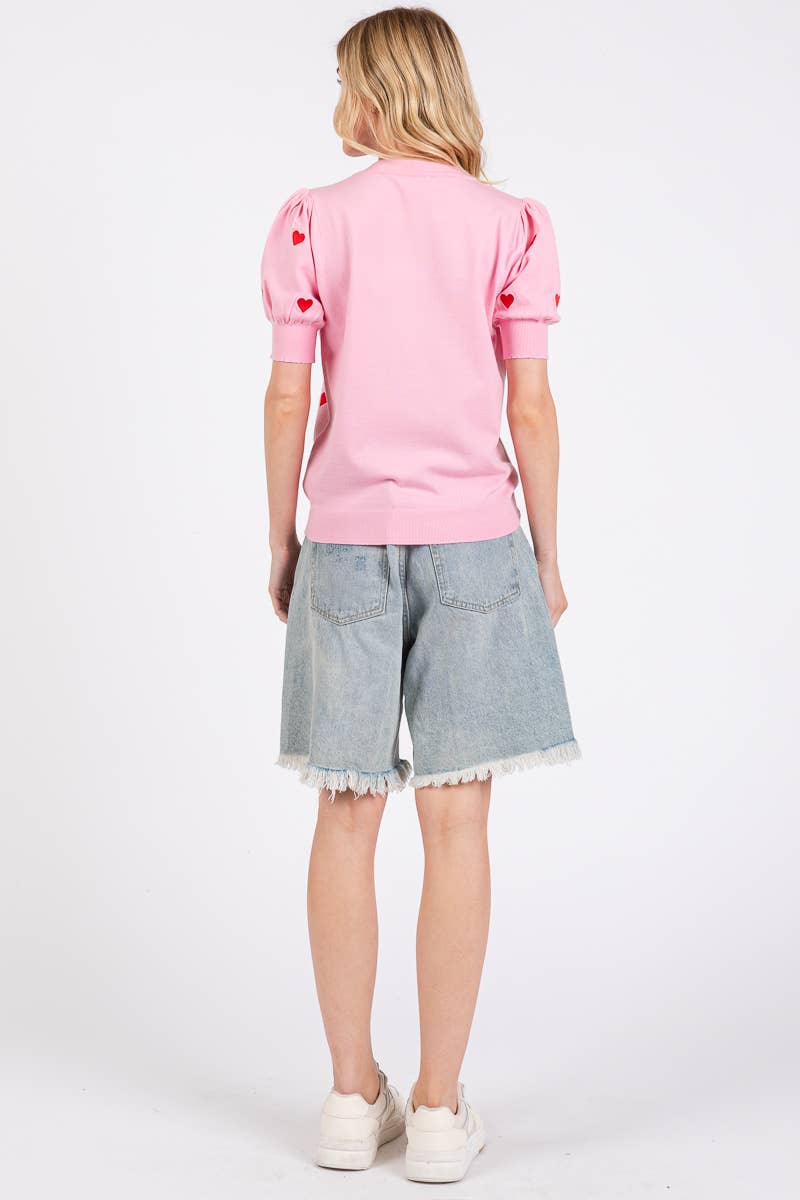 VALENTINES HEART SWEATER SHORT SLEEVE TOP