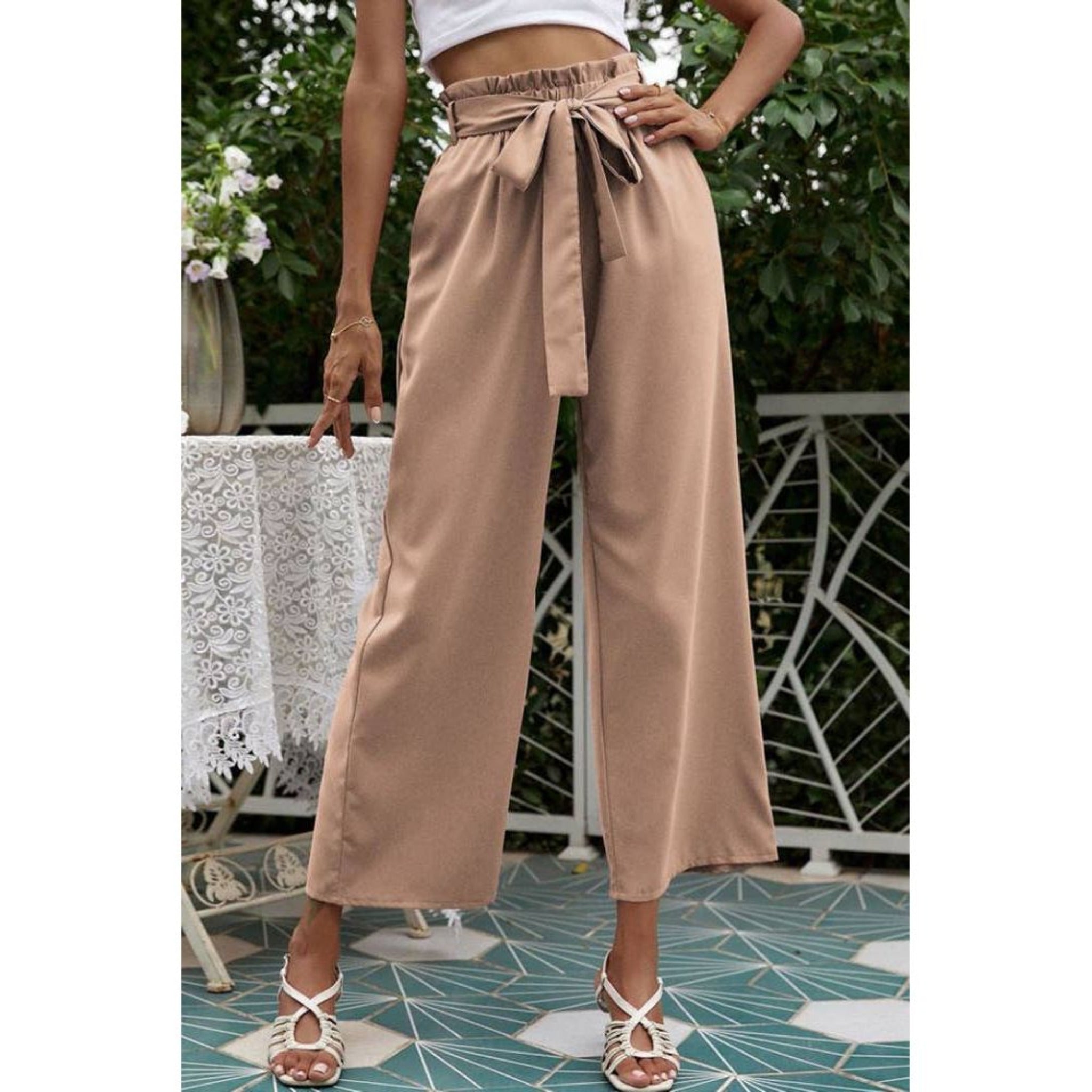 High Waist Plain Wide Leg Pants