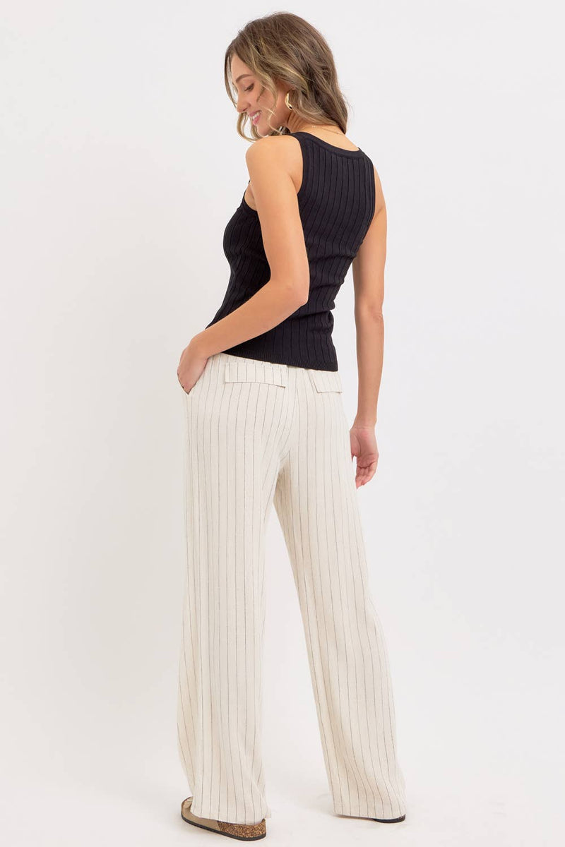 Linen Blend Striped Pull on Pants