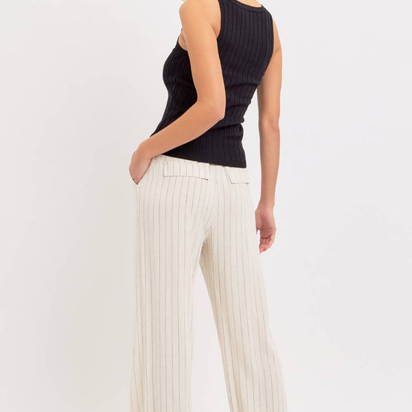 Linen Blend Striped Pull on Pants