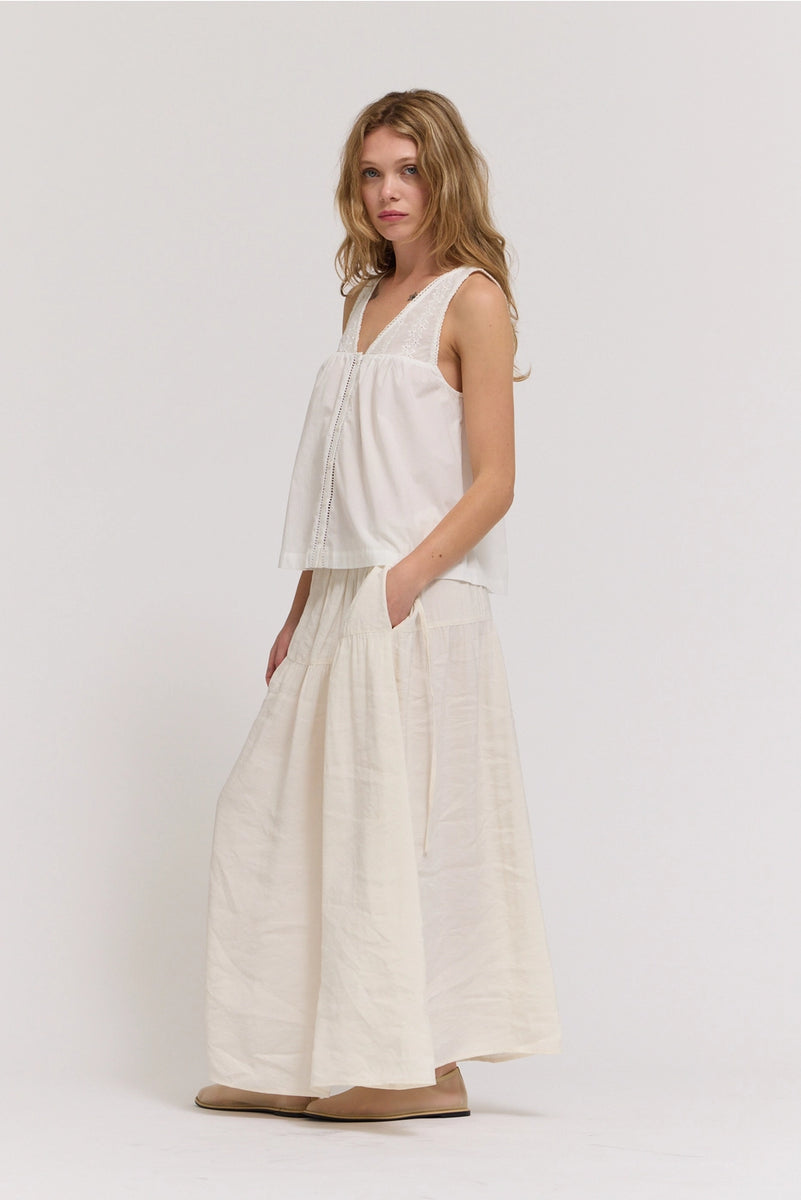 Cotton V-Neck Eyelet Tank