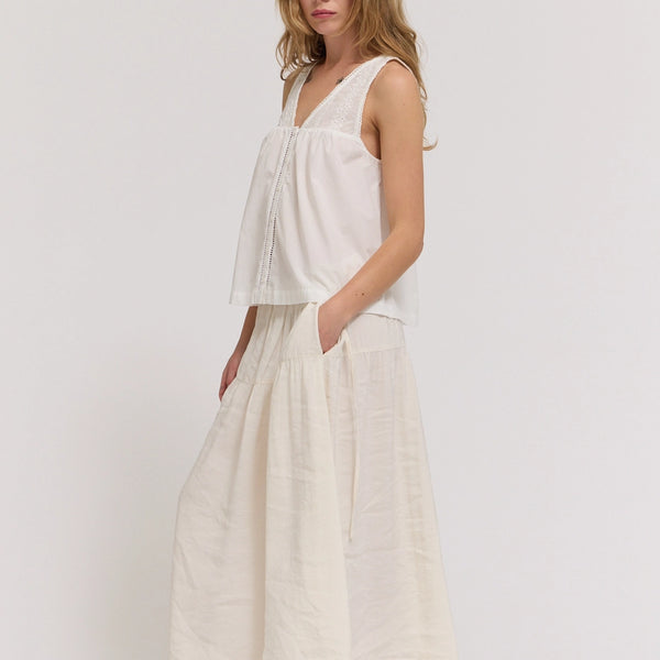 Cotton V-Neck Eyelet Tank