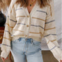 Casual Striped V Neck Button Cardigan