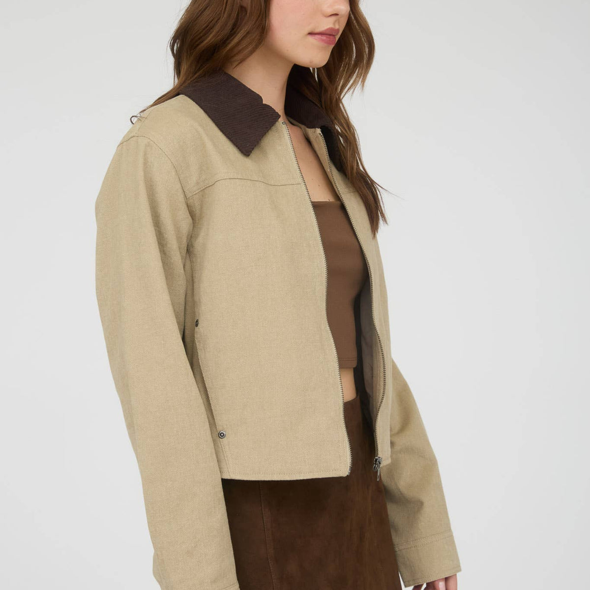 Corduroy Collar Zip-up Jacket