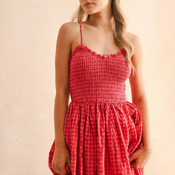 Gingham Print Long Dress