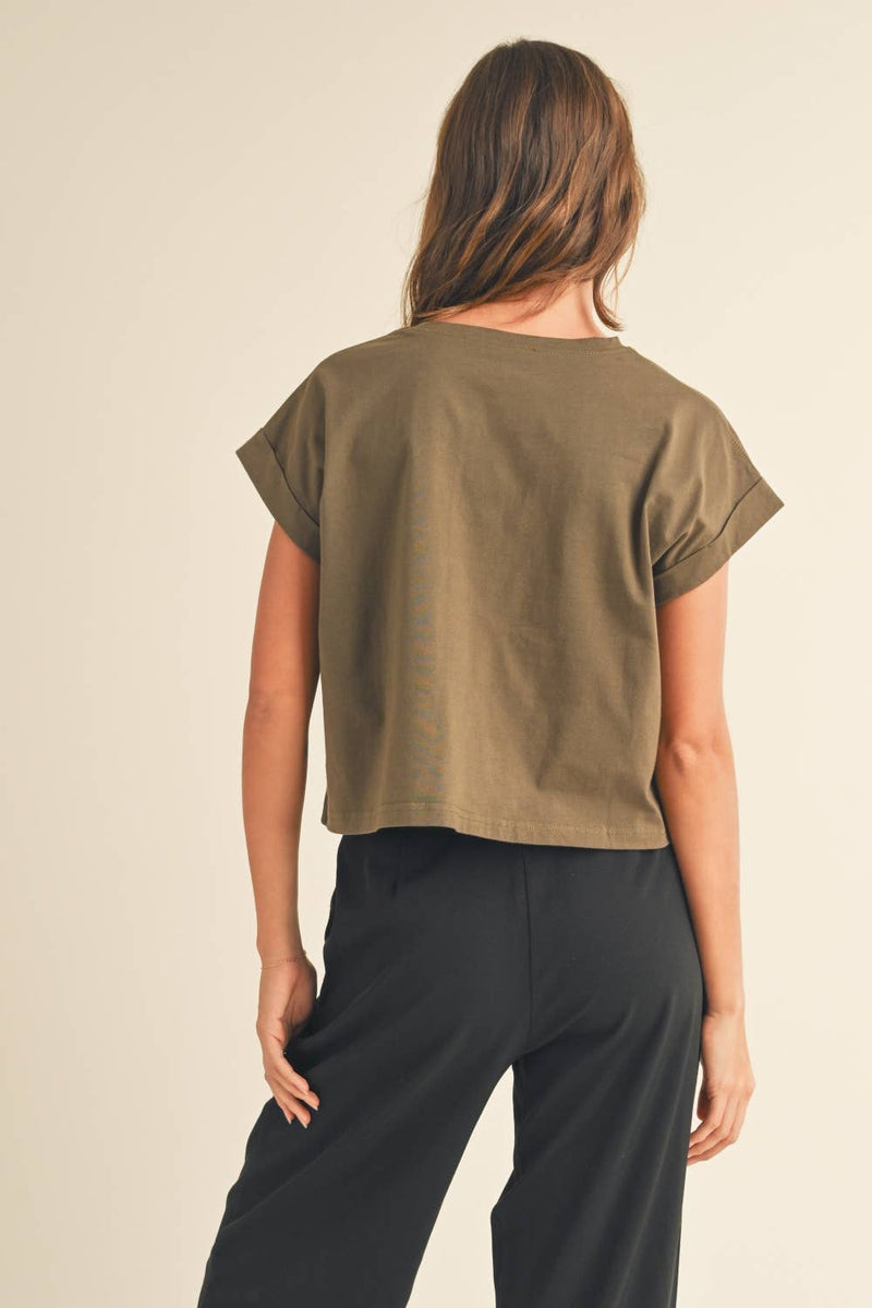 Round Neck Cuffed Sleeve