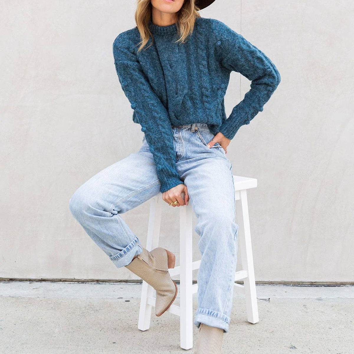 Cable Knit Mock Neck Cozy Sweater