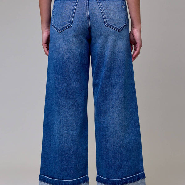 Medium Wash 3" Cuffed High Rise Wide leg- Hidden Jeans