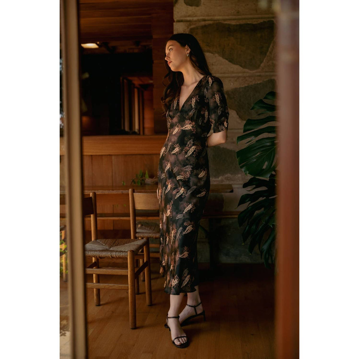 Leaf Print Satin Dress