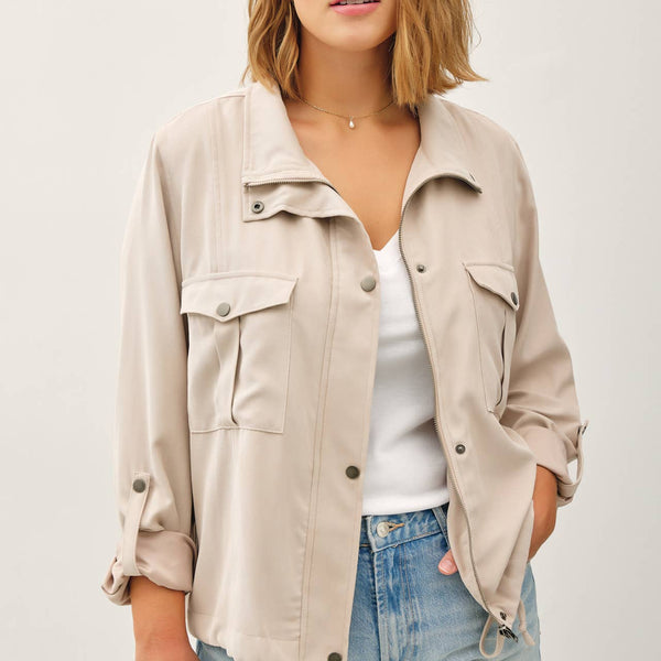 Cropped Utility Zipper Safari Jacket-Curvy