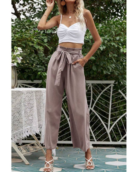 High Waist Plain Wide Leg Pants