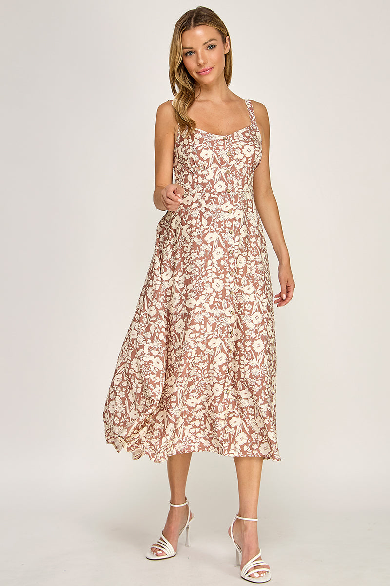 Floral Button Down Midi Dress