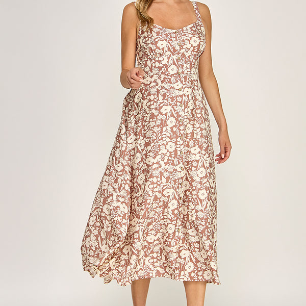 Floral Button Down Midi Dress