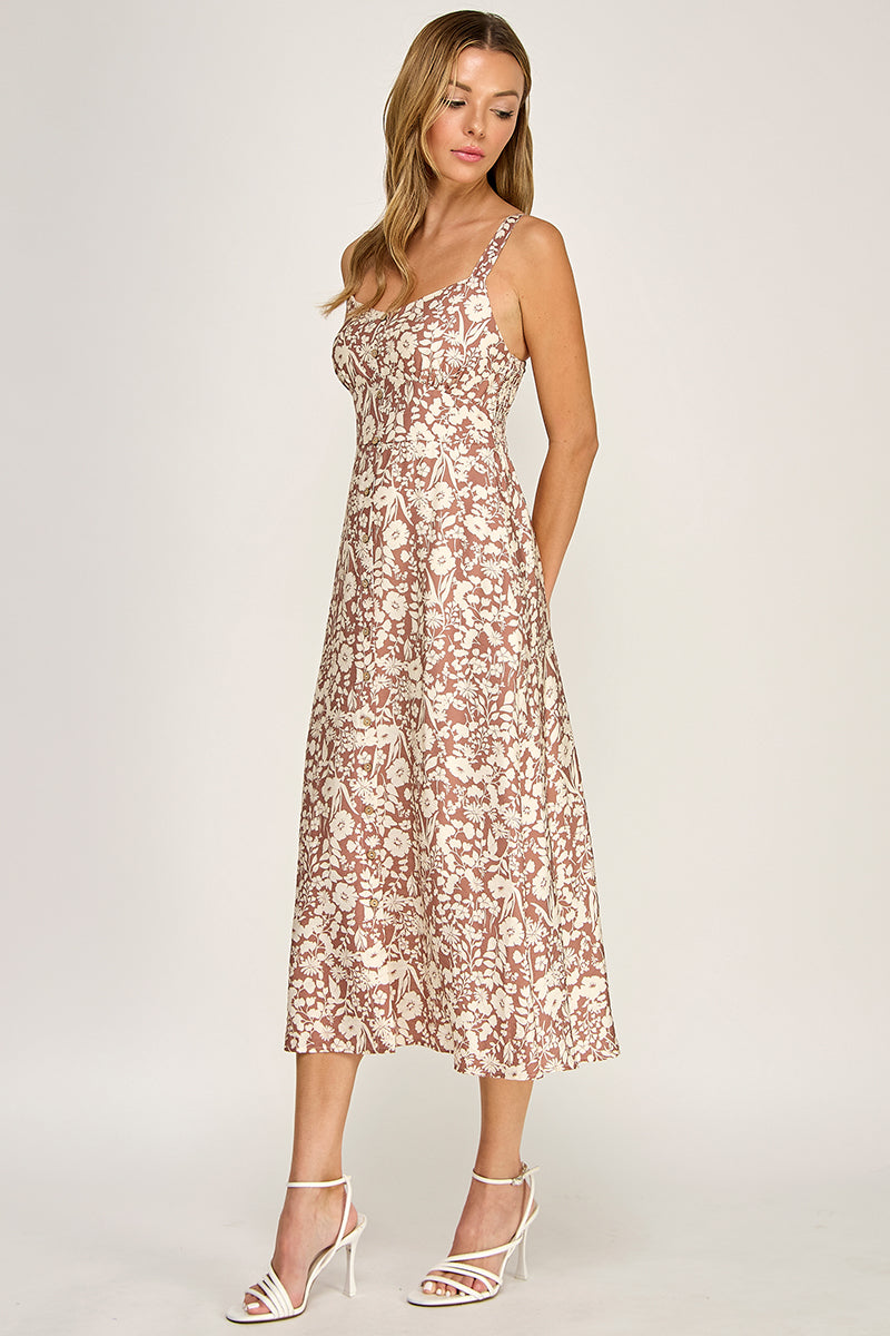 Floral Button Down Midi Dress