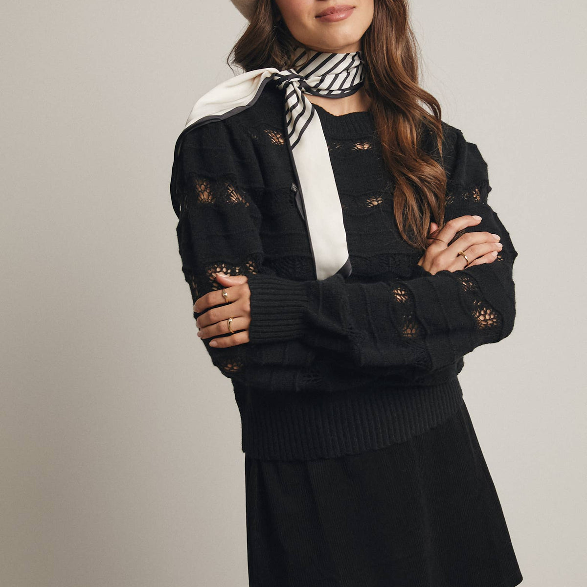 Olivia Pointelle Stripe Knit Pullover