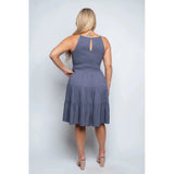 Smock tired sleeveless halter dress in blue- women's clothing