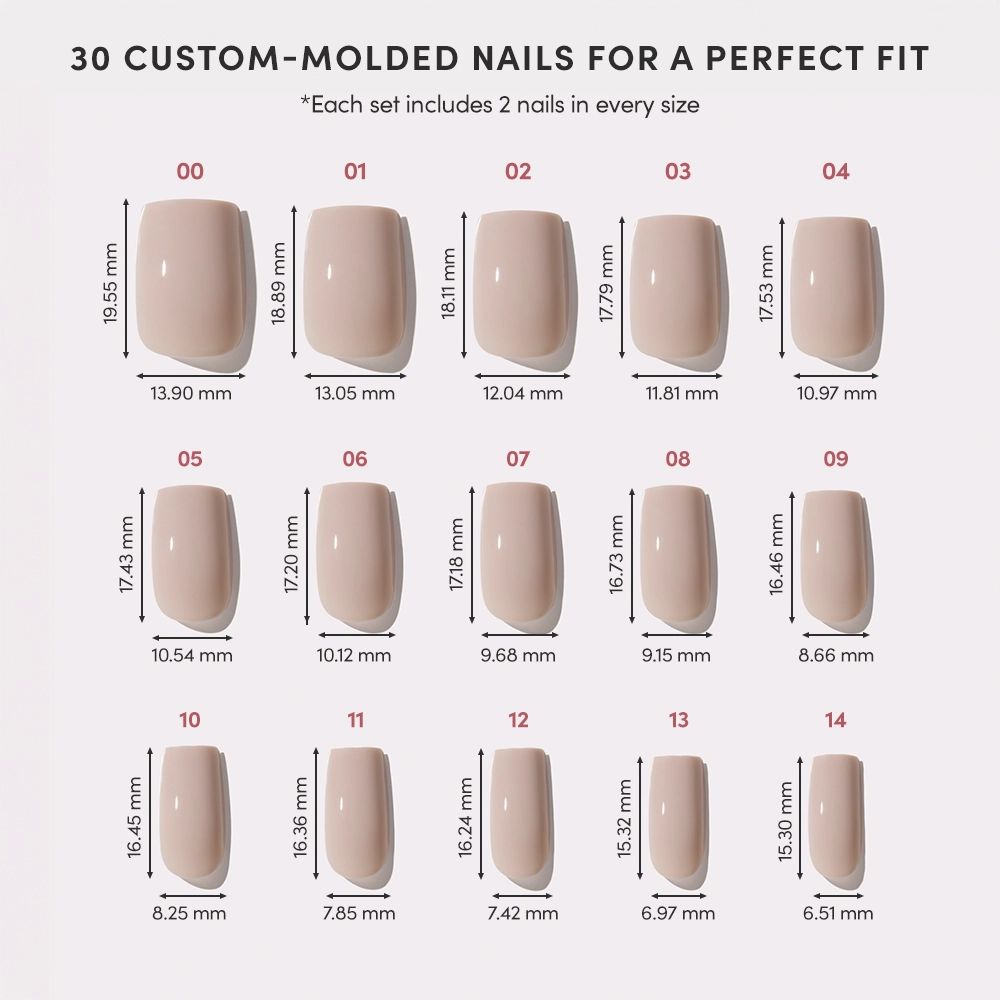 Glamnetic - Bare Bliss Press-On Nails | Medium Square Grey Nude Opaque Nails