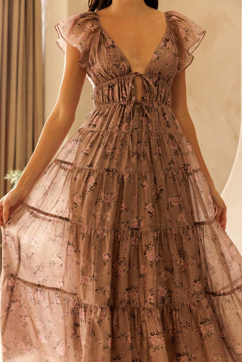 Tilly Floral Tie Front Midi Dress