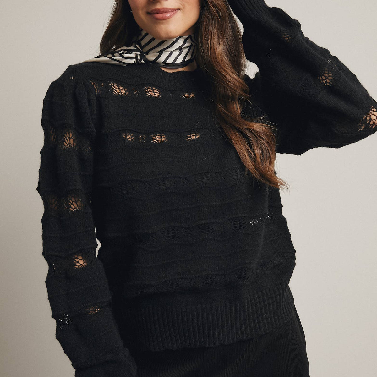 Olivia Pointelle Stripe Knit Pullover