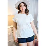 White Short Sleeve Tee with Button Tab - Women's clothing