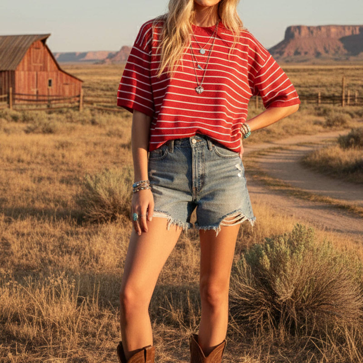 Samantha Striped Knit Short Sleeve Top