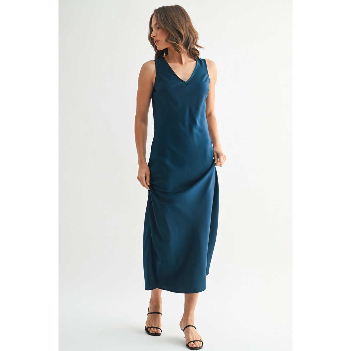 Satin V-Neck Maxi Dress