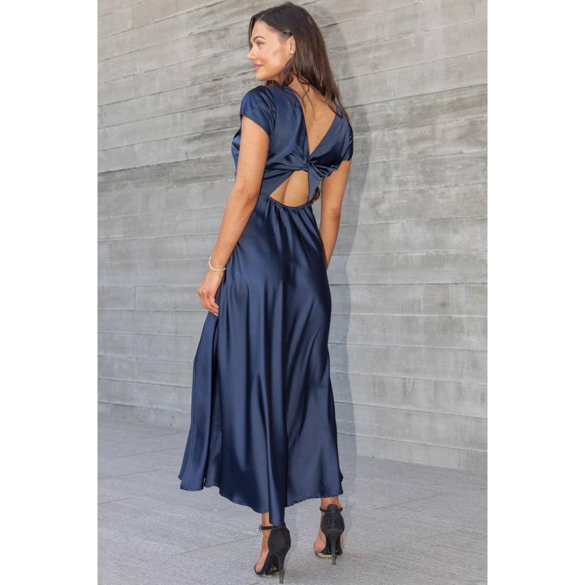 Cara Satin Twist Back Midi Dress