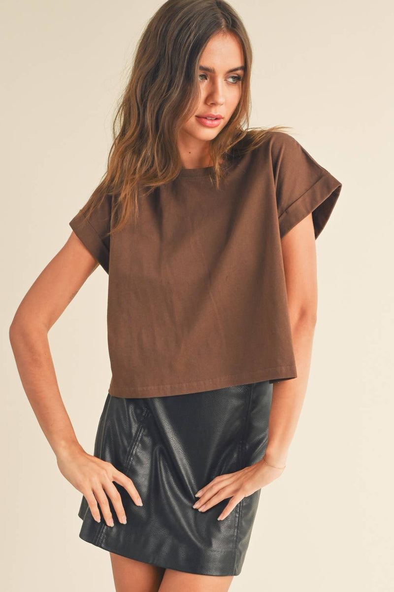 Round Neck Cuffed Sleeve