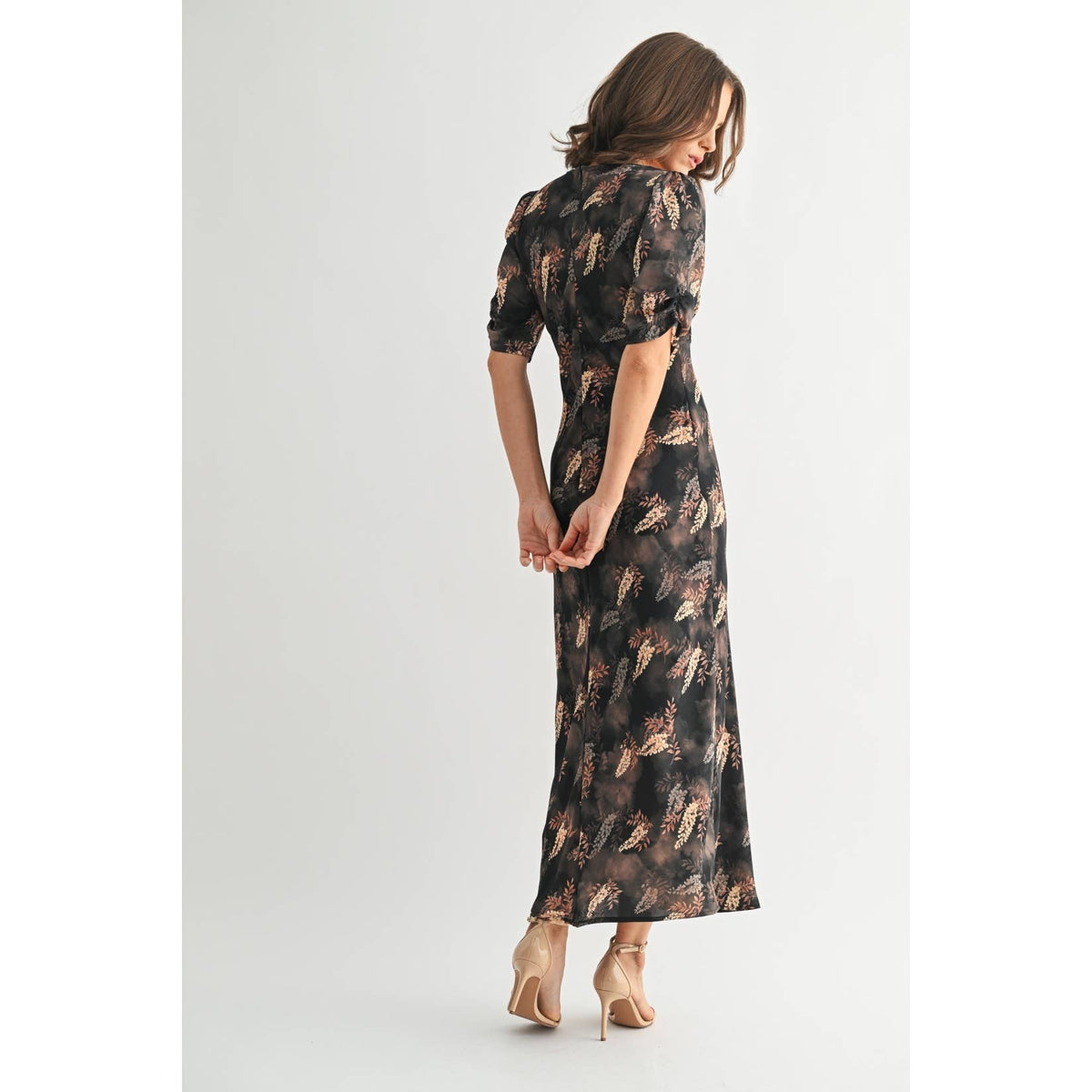 Leaf Print Satin Dress