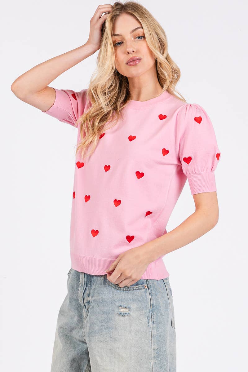 VALENTINES HEART SWEATER SHORT SLEEVE TOP