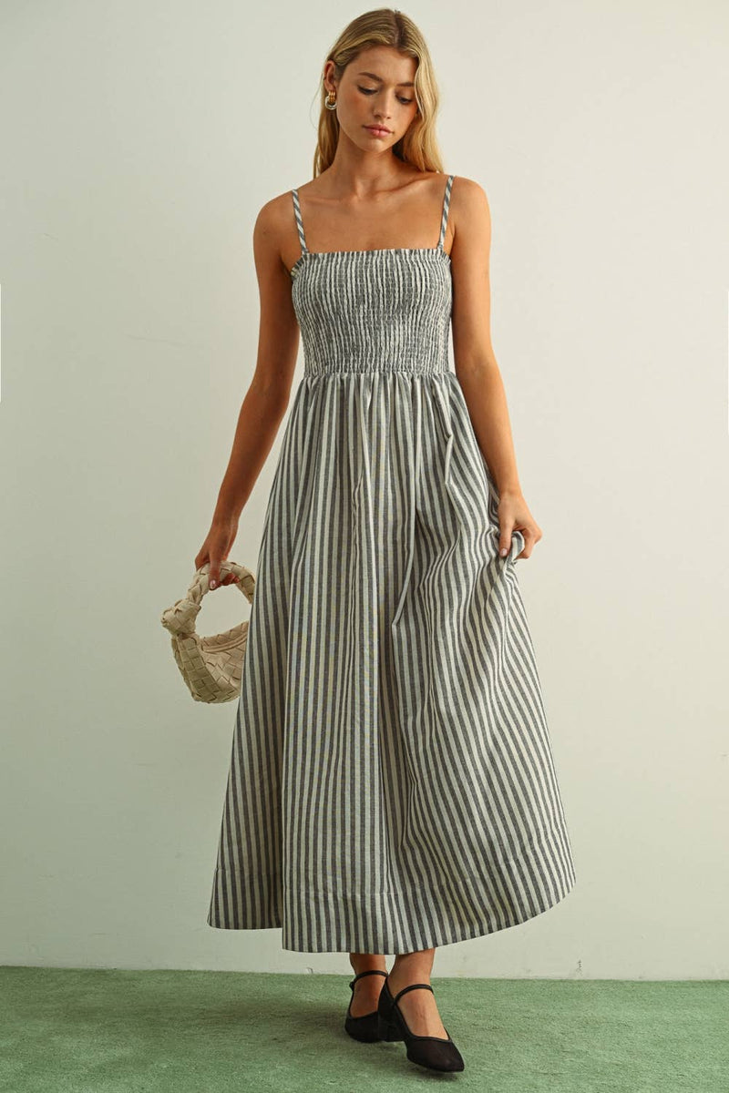 Cotton Striped Smock Maxi Dress