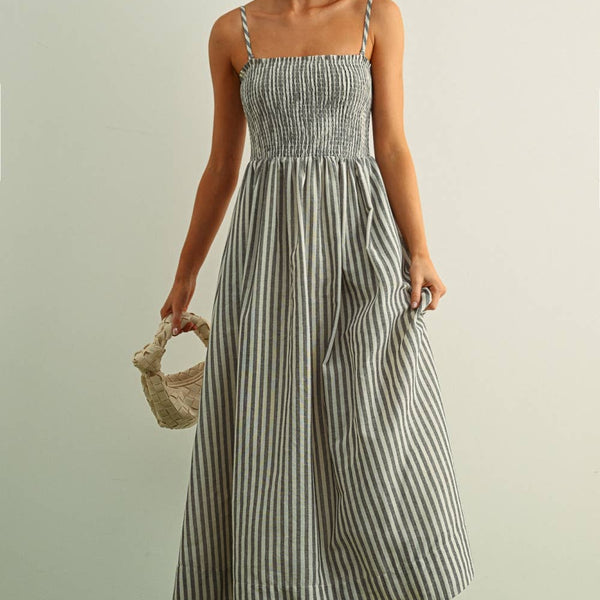 Cotton Striped Smock Maxi Dress
