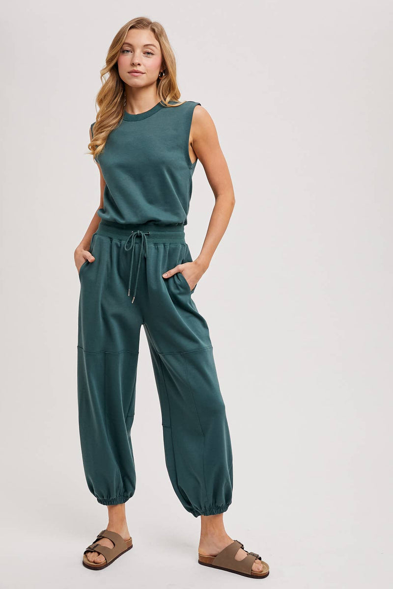 Drawstring Waist Sleeveless Active Jumpsuit