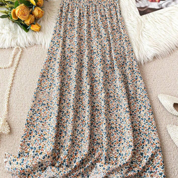 High Waist Slim Floral Maxi Skirt