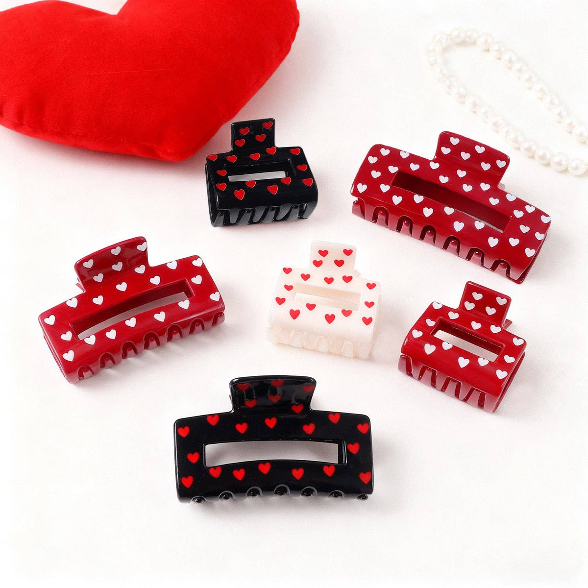 Valentine Heart Print Shark Hair Claw Clip for Women