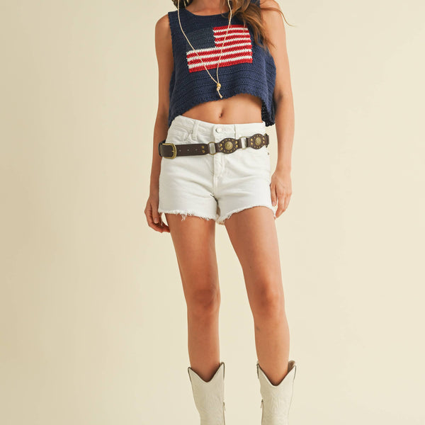 USA Flag Knitted Crop Tank