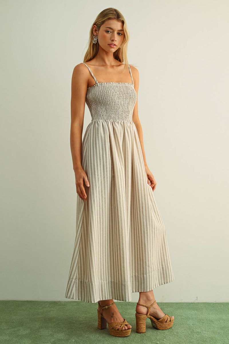 Cotton Striped Smock Maxi Dress