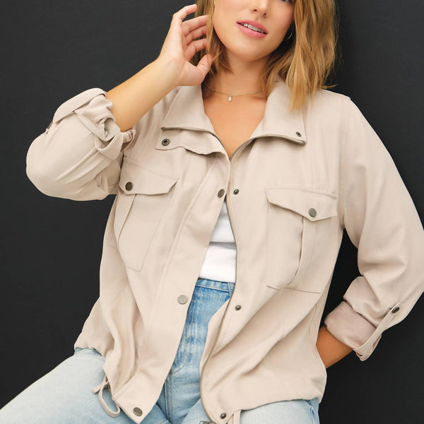 Cropped Utility Zipper Safari Jacket-Curvy