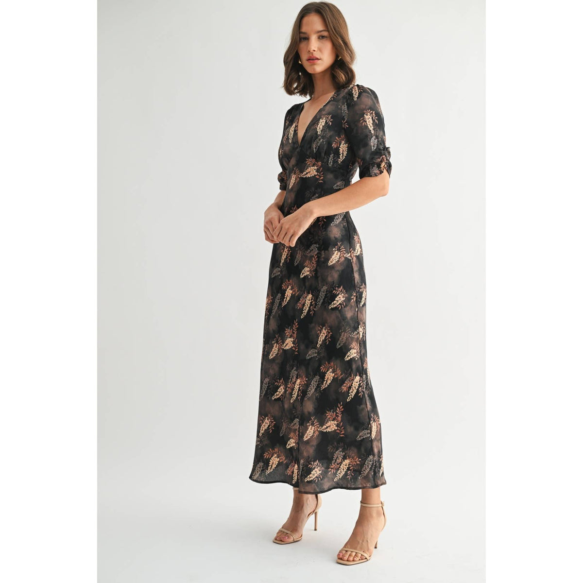 Leaf Print Satin Dress