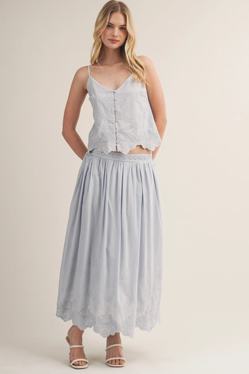 V-Neck Eyelet Embroidered Button Camisole