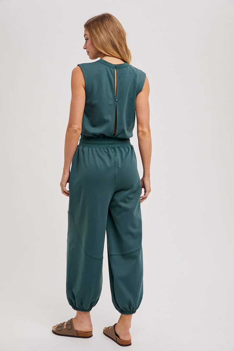 Drawstring Waist Sleeveless Active Jumpsuit